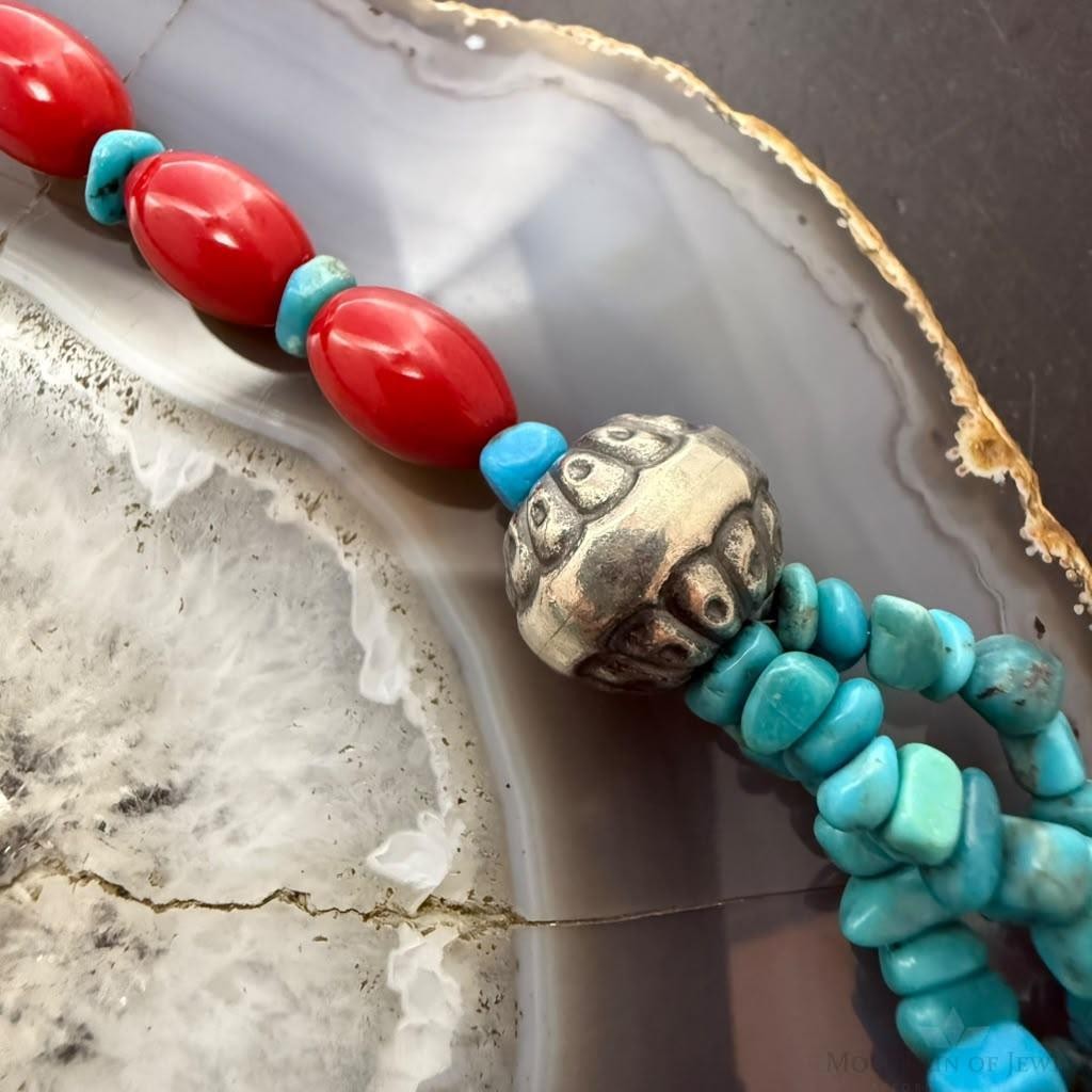 Carolyn Pollack Sterling Silver Turquoise & Red Jasper Beads 24" Necklace For Women