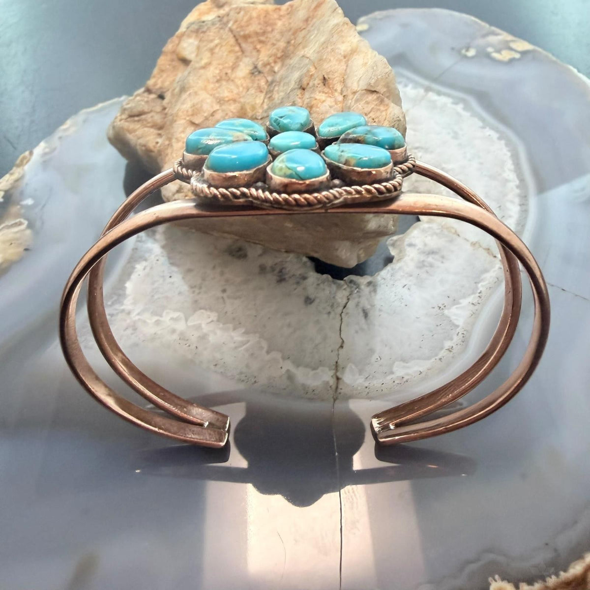 Copper Southwestern Style Teardrop Mohave Turquoise Cluster Bracelet For Women