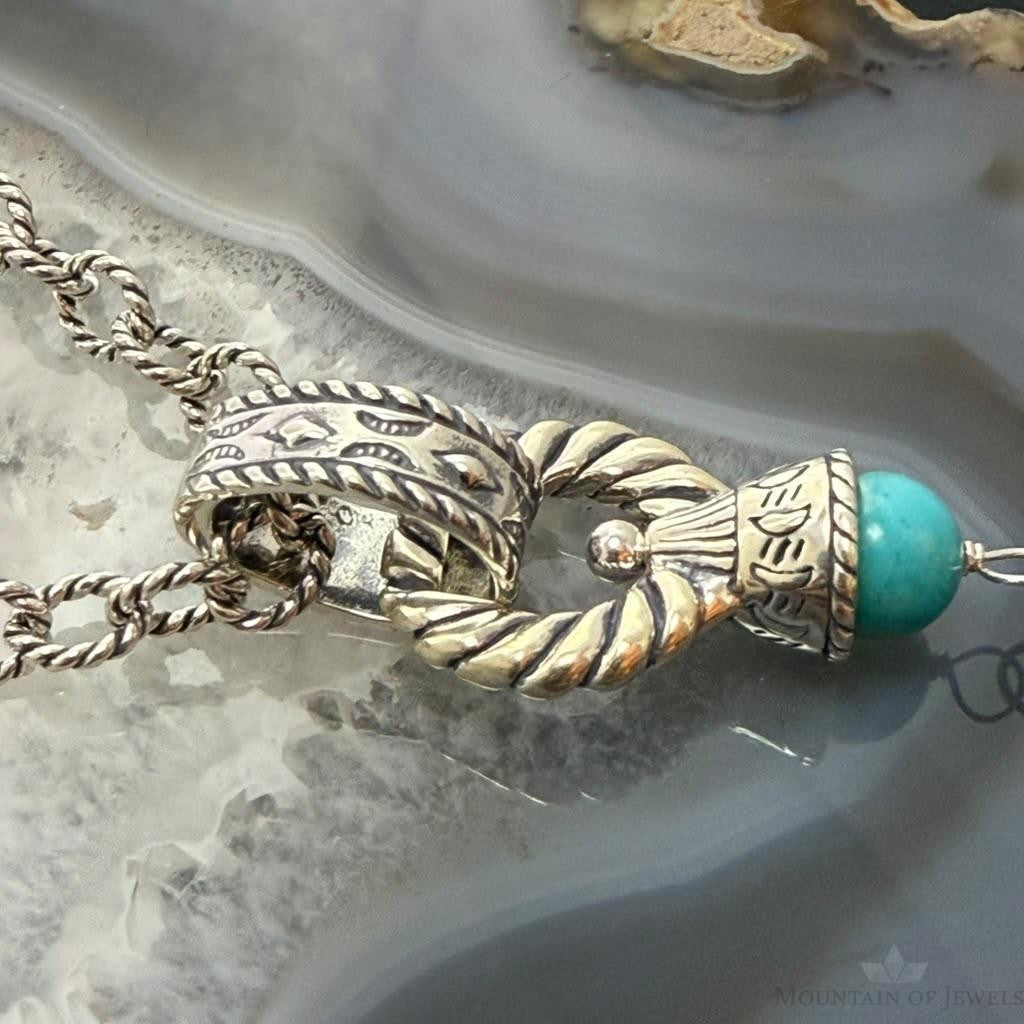 Carolyn Pollack Sterling Silver Turquoise Pendant on Rope Link Chain Necklace For Women