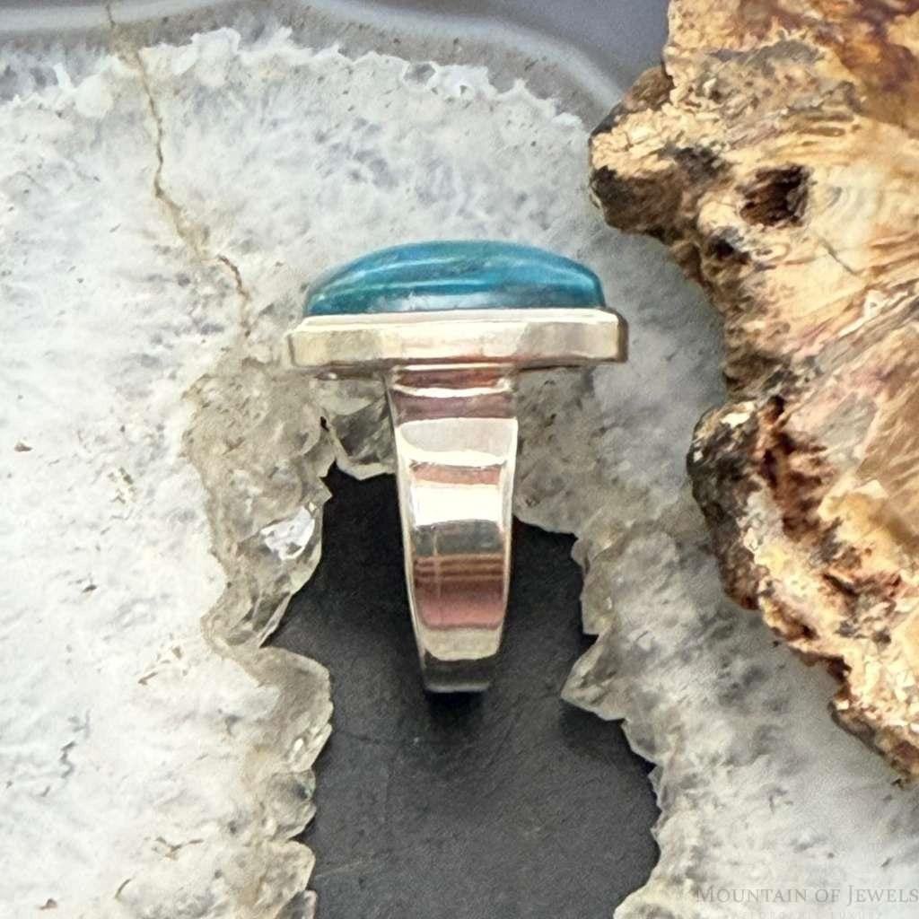 Sterling Silver Southwestern Style Rectangle Chrysocolla Ring Size 8.75 For Women
