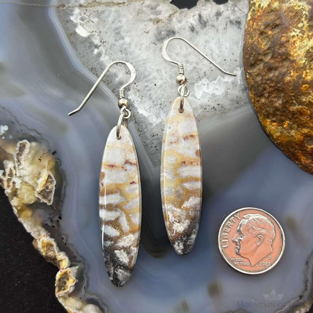 Sterling Silver Marquise Ocean Jasper Slab Dangle Earrings For Women #144