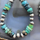 Sterling Silver Southwestern Style Navajo Pearl & Turquoise Bead Hoop Earrings For Women
