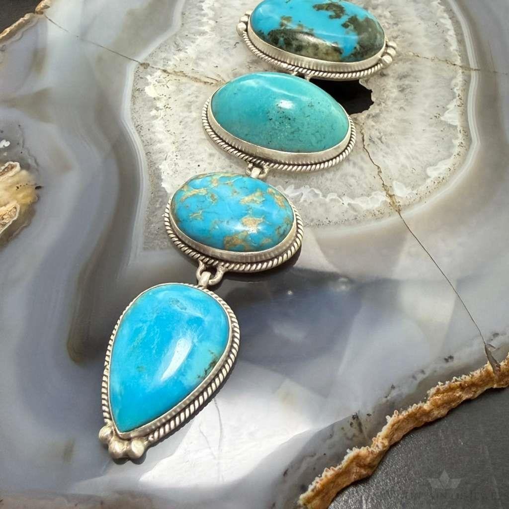 Sterling Silver Southwestern Style Kingman Turquoise 32" Necklace For Women #1