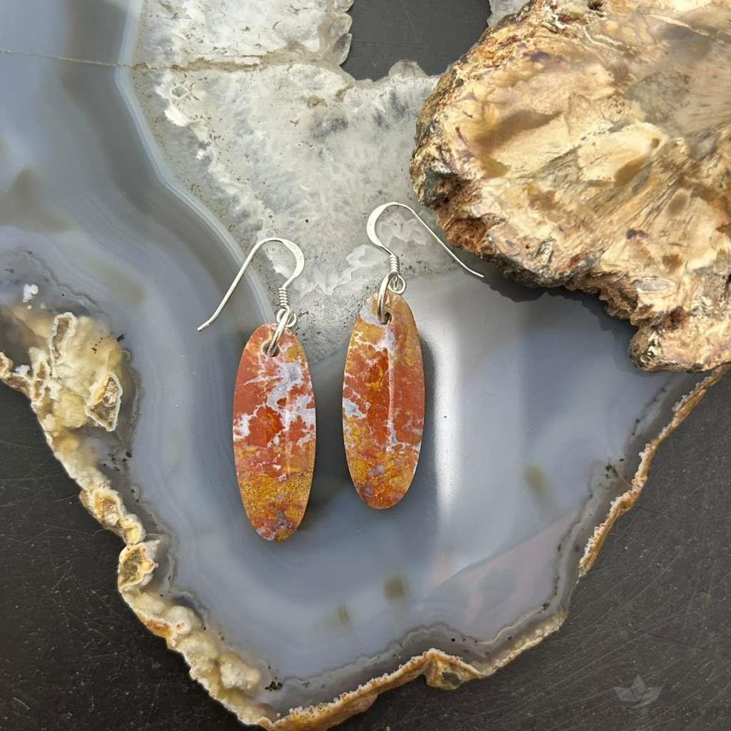 Sterling Silver Oval Plum Moss Agate Slab Dangle Earrings For Women #518