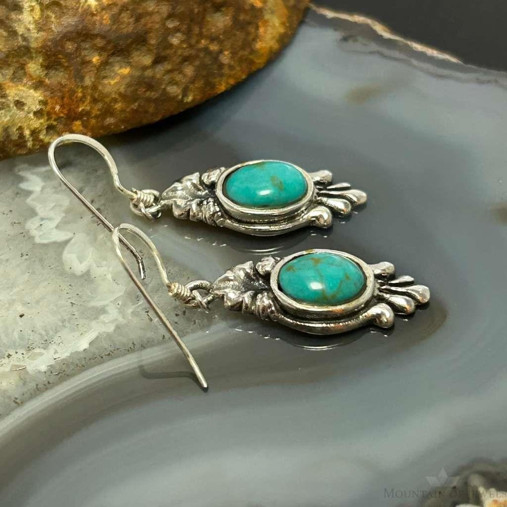 Sterling Silver Southwestern Style Oval Mohave Turquoise Dangle Earrings For Women