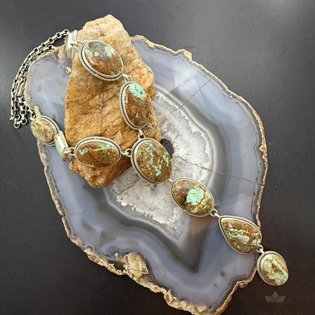 Sterling Silver Southwestern Style Montezuma Turquoise Lariat 24.5" Necklace For Women
