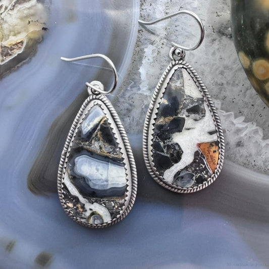 Sterling Silver Southwestern Style Teardrop Maligano Jasper Dangle Earrings For Women #1