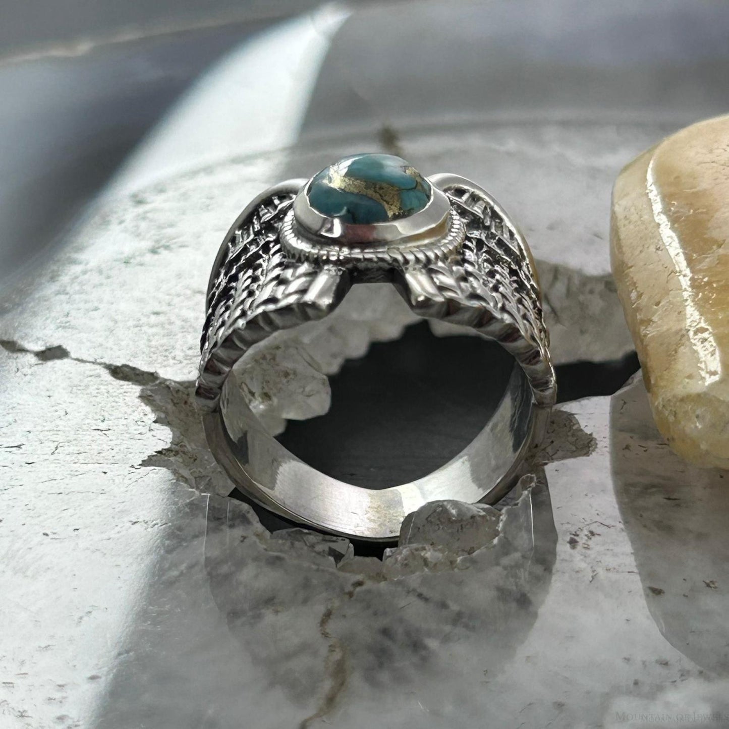 Sterling Silver Southwestern Style Copper Turquoise Unisex Wing Ring Size 9