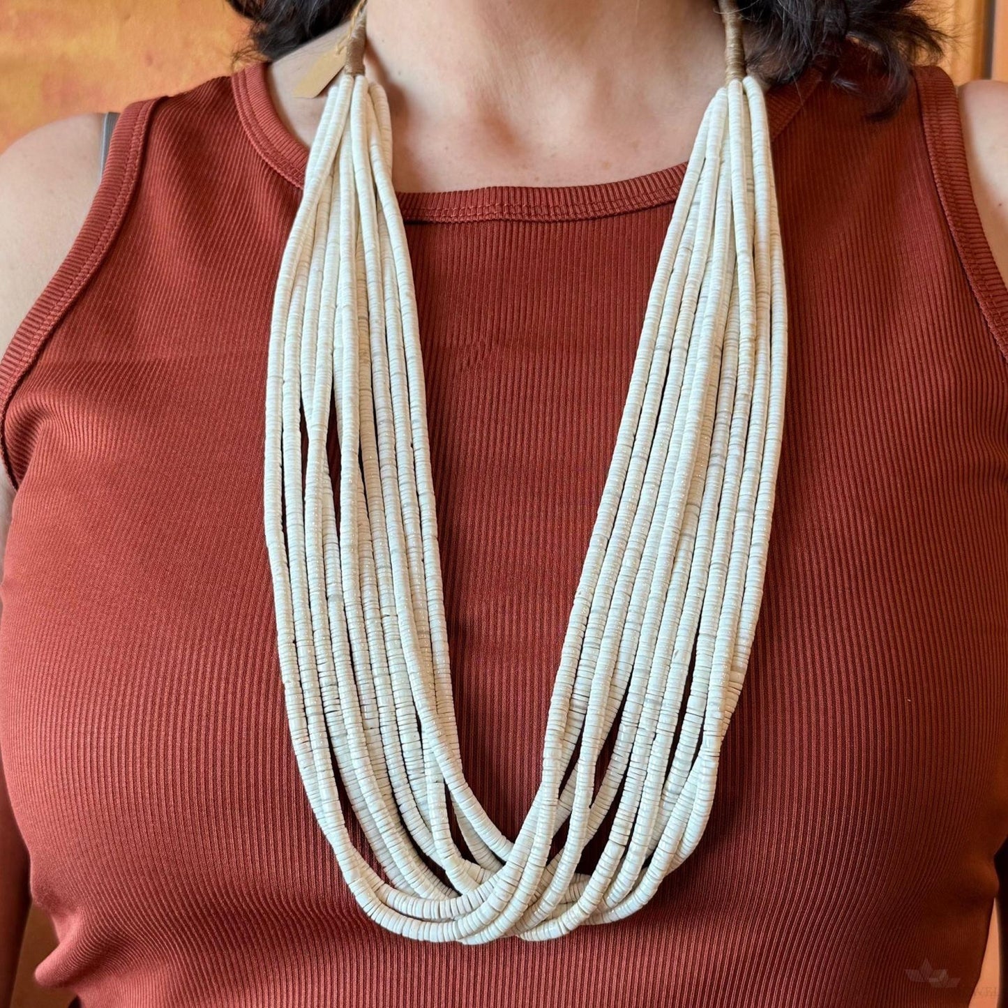 Vintage Native American 10 Strands White Shell Heishi Beads Necklace For Women