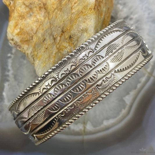 Vintage Native American Silver Southwestern Motif Stamped Bracelet For Women