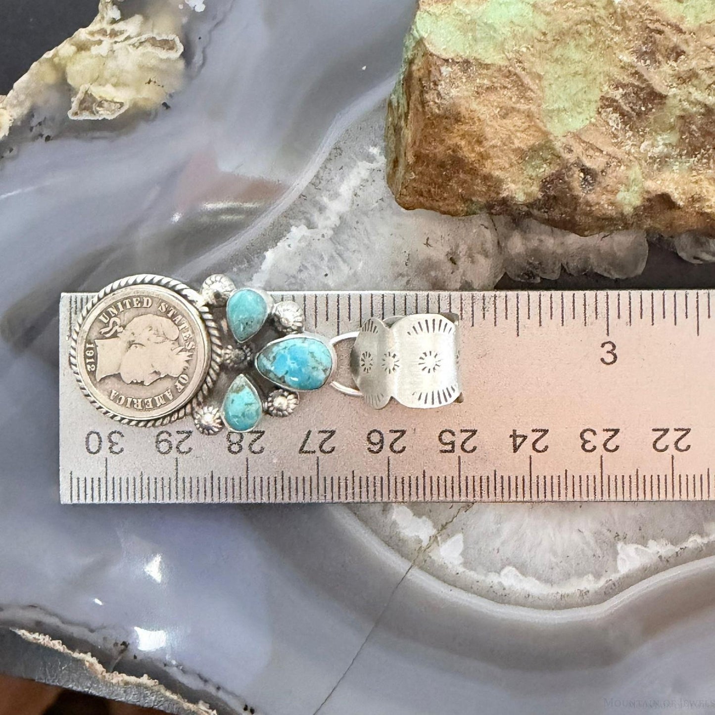 Genuine 1912 90% Silver Barber Head Dime Coin Mohave Turquoise Unisex Pendant