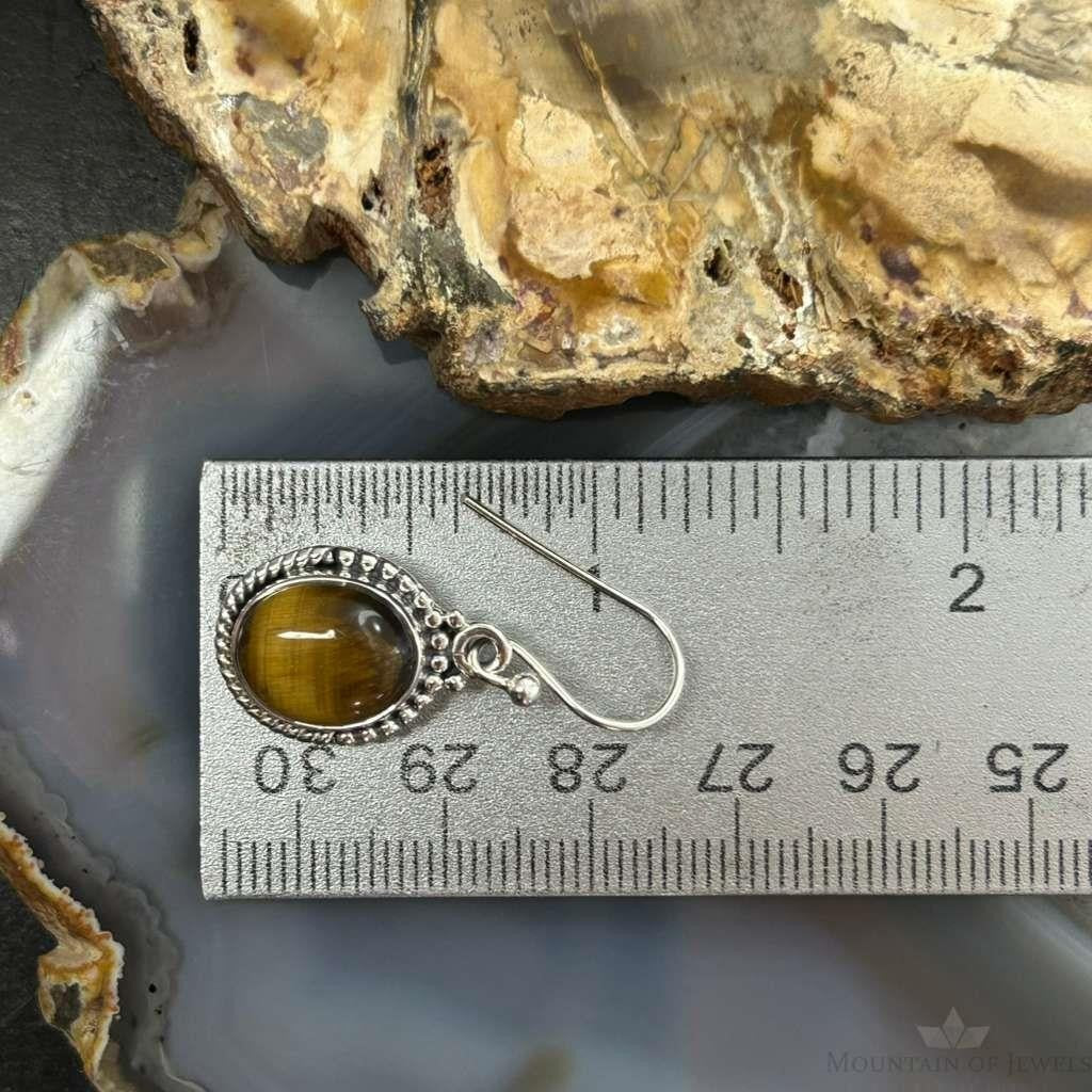Sterling Silver Southwestern Style Oval Tiger's Eye Earrings For Women