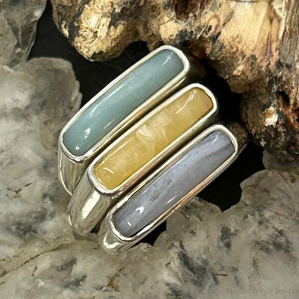 Carolyn Pollack Sterling Silver Set of 3, Agate, Jasper, Chalcedony Rings For Women