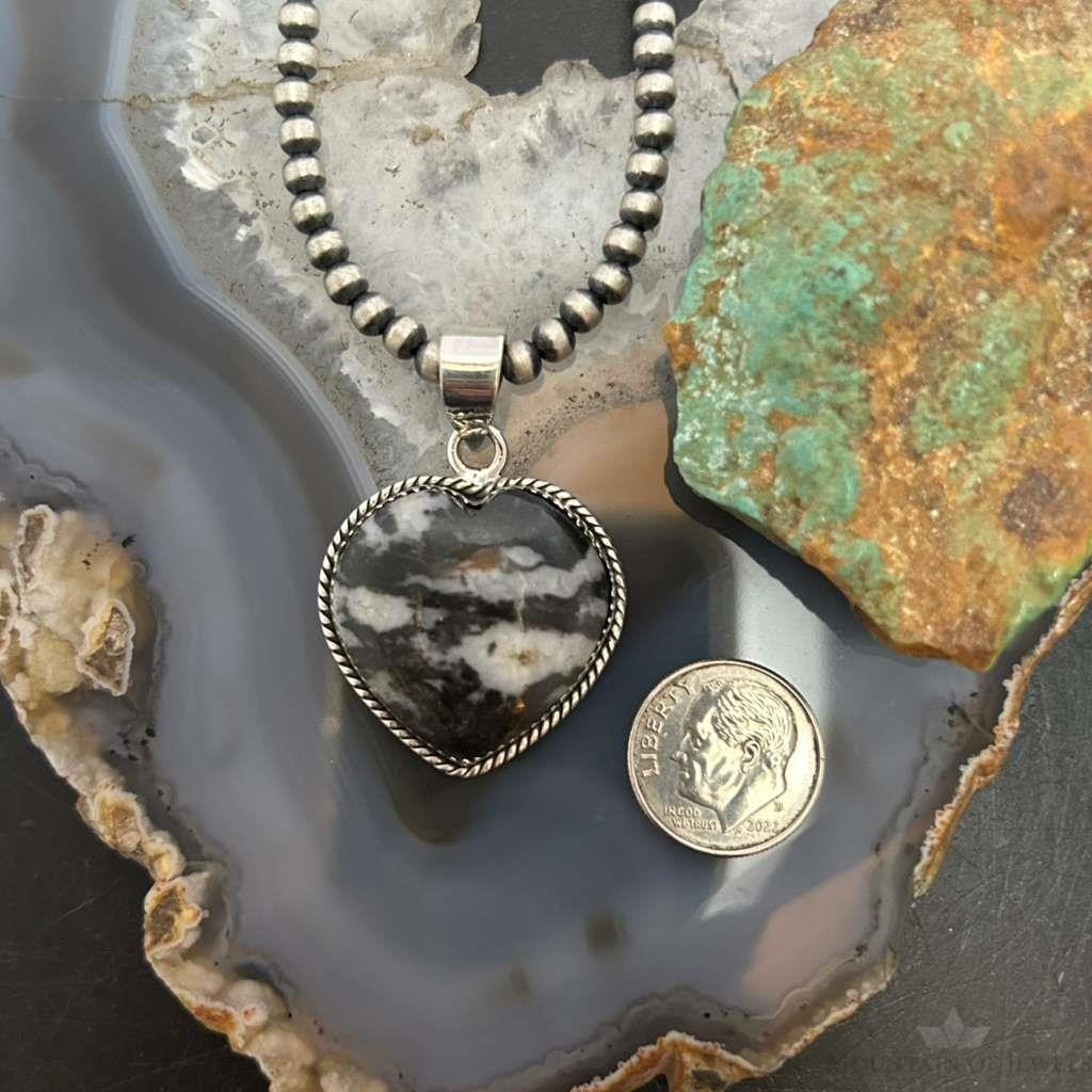 Sterling Silver Southwestern Style White Buffalo Heart Pendant For Women #2