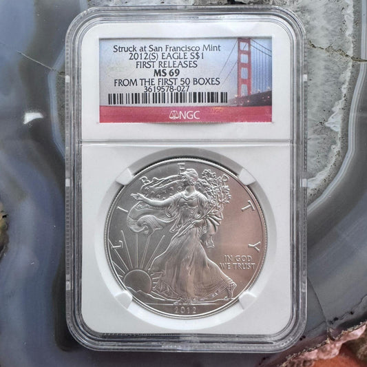 2012-S US 1.0oz .999 Fine American Silver Eagle NGC MS69 First Releases #027