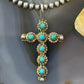 Vintage Signed Sterling Silver Petite Point Turquoise Unisex Cross Pendant