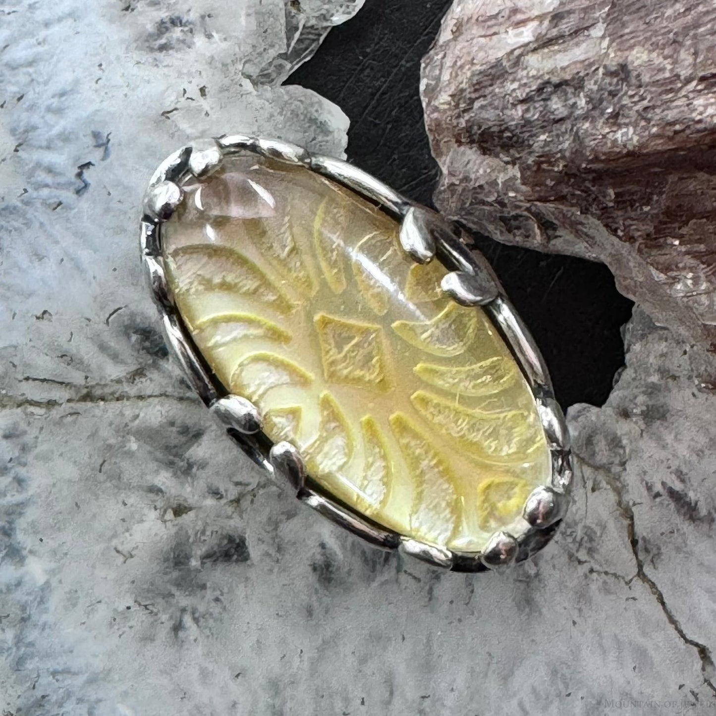 Carolyn Pollack Sterling Silver Carved Yellow Mother of Pearl Doublet Ring For Women