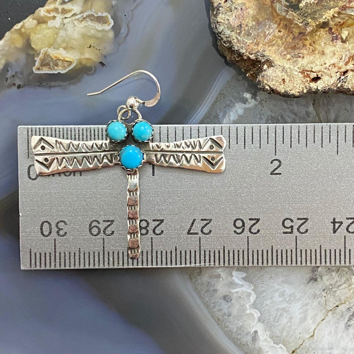 Brad Panteah Sterling Dragonfly w/3 Sleeping Beauty Turquoise Dangle Earrings For Women