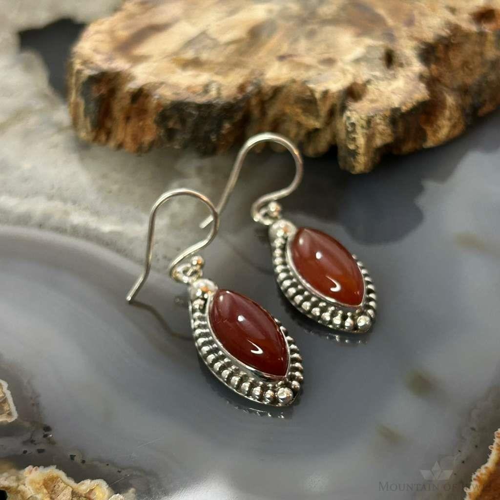 Sterling Silver Southwestern Style Marquise Carnelian Dangle Earrings For Women