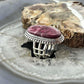 Sterling Silver Southwestern Style Oval Thulite Decorated Ring Size 7 For Women