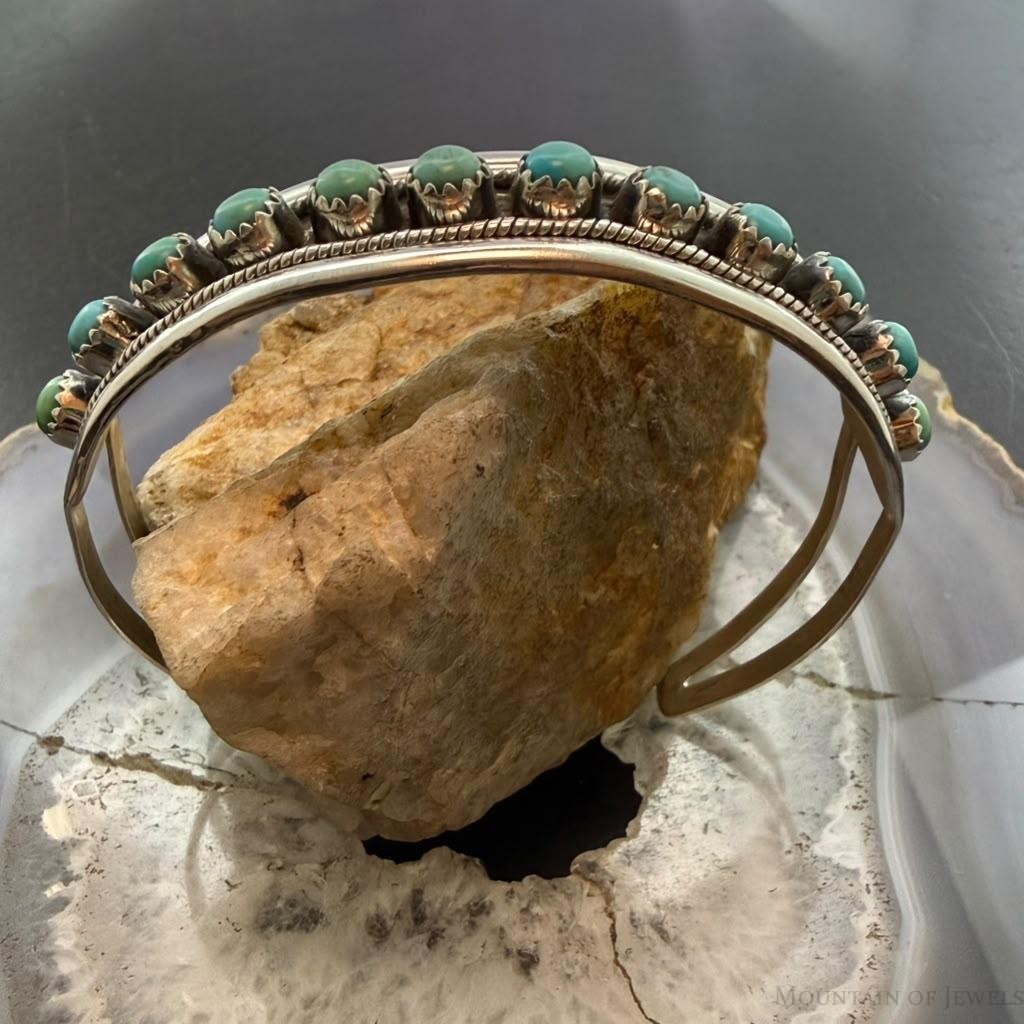 Sterling Silver Southwestern 12 Petit Point Turquoise Split Shank Bracelet For Women