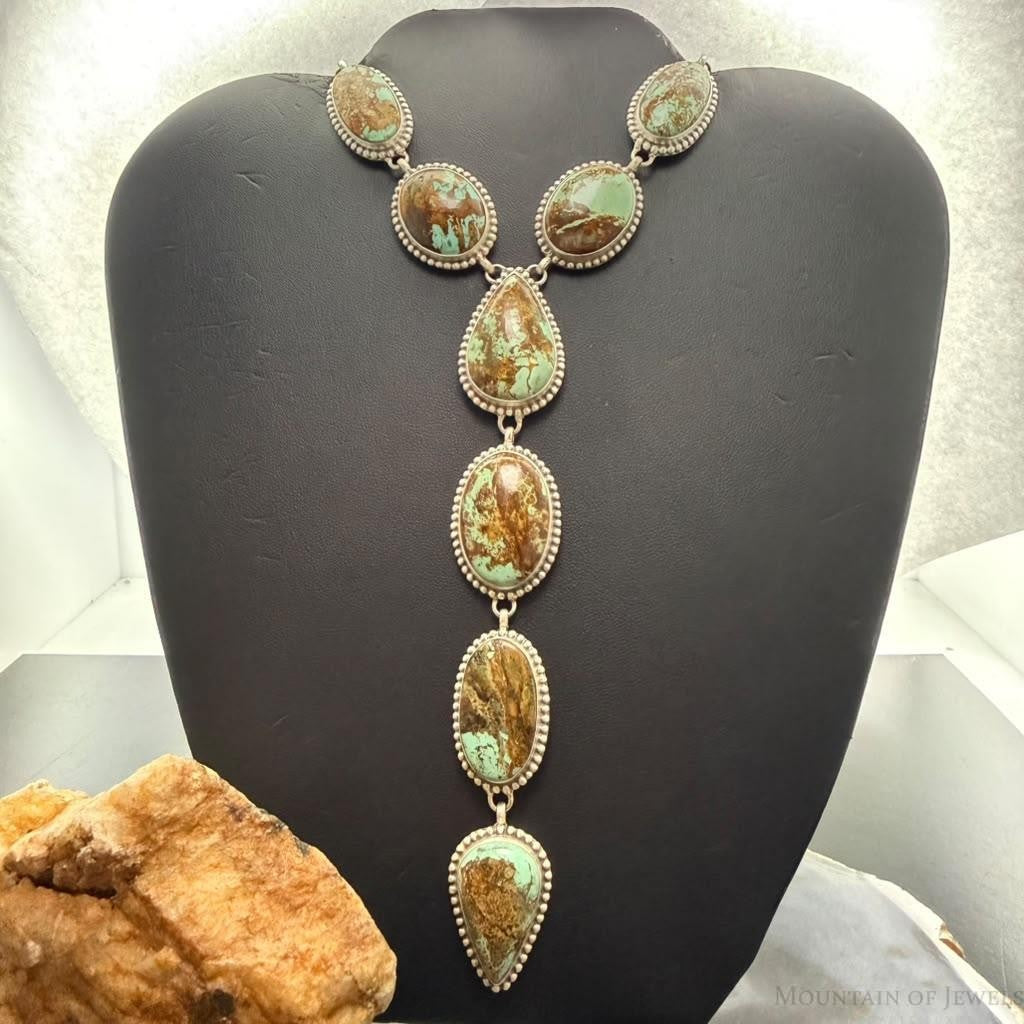 Sterling Silver Southwestern Style Montezuma Turquoise Lariat 25.5" Necklace For Women