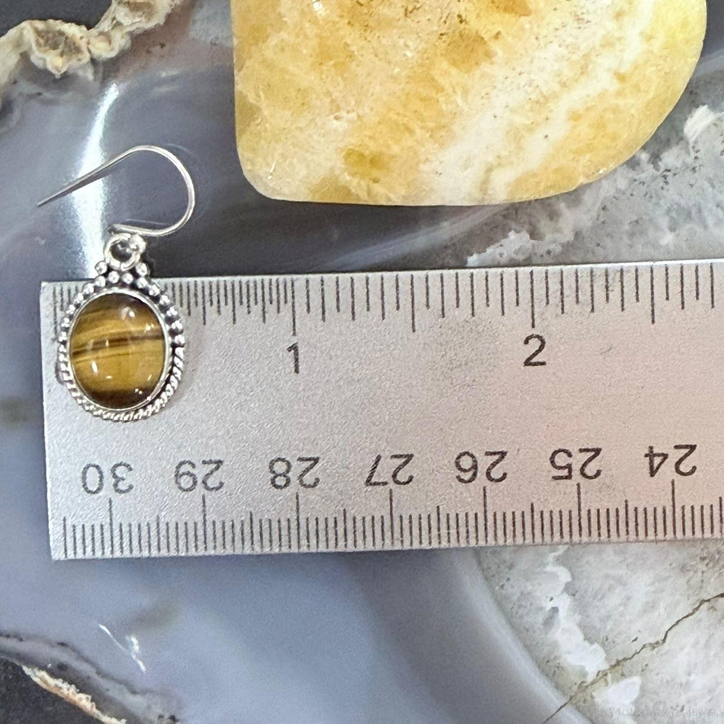 Sterling Silver Southwestern Style Oval Tiger's Eye Dangle Earrings For Women