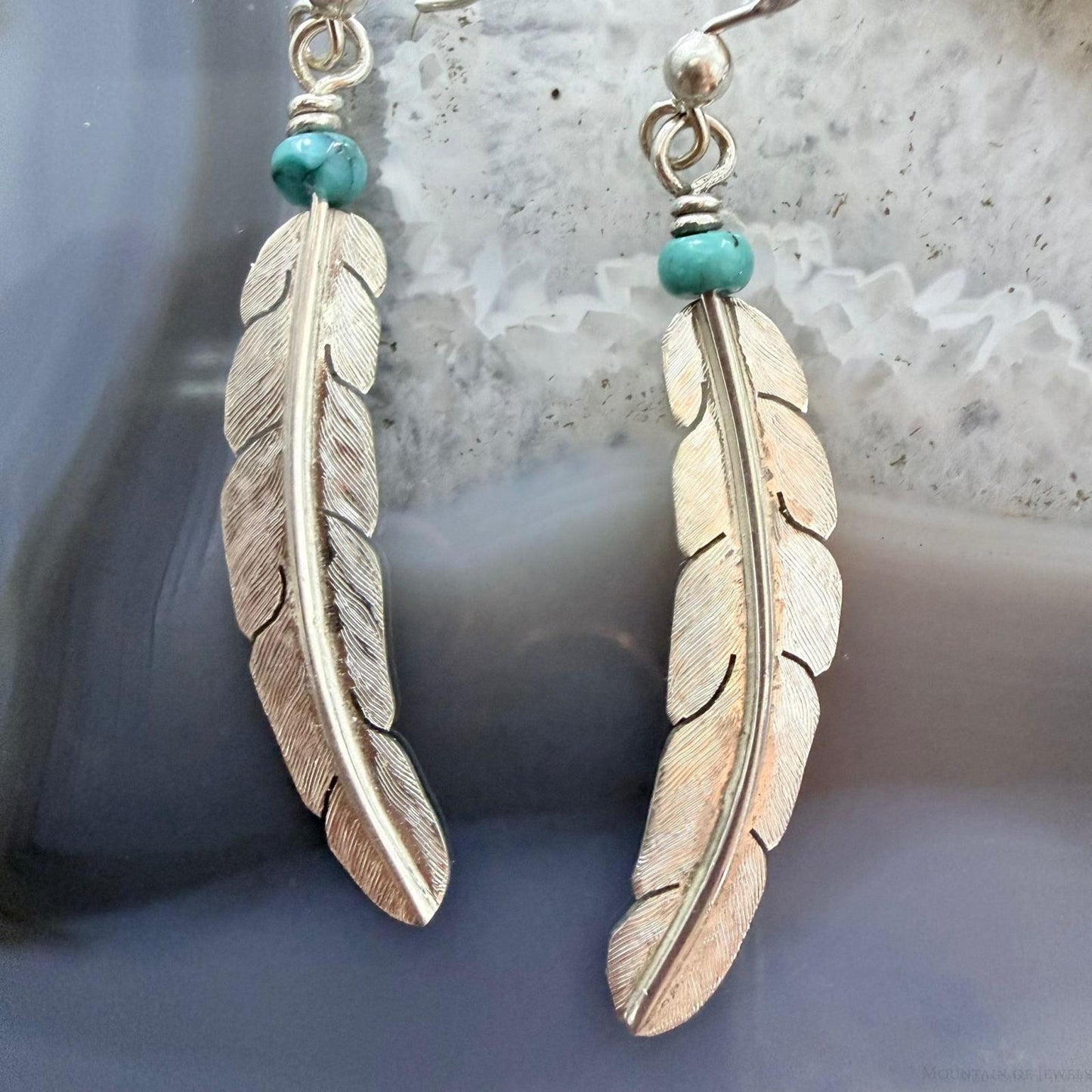 Anthony Gatewood Sterling Silver & Turquoise Bead Feather Dangle Earrings For Women