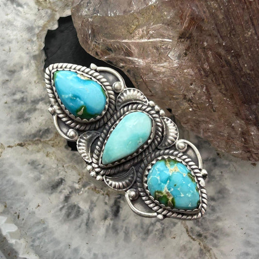 Sterling Silver Southwestern Style 3 Sonora Gold Turquoise Adjustable Ring For Women #1