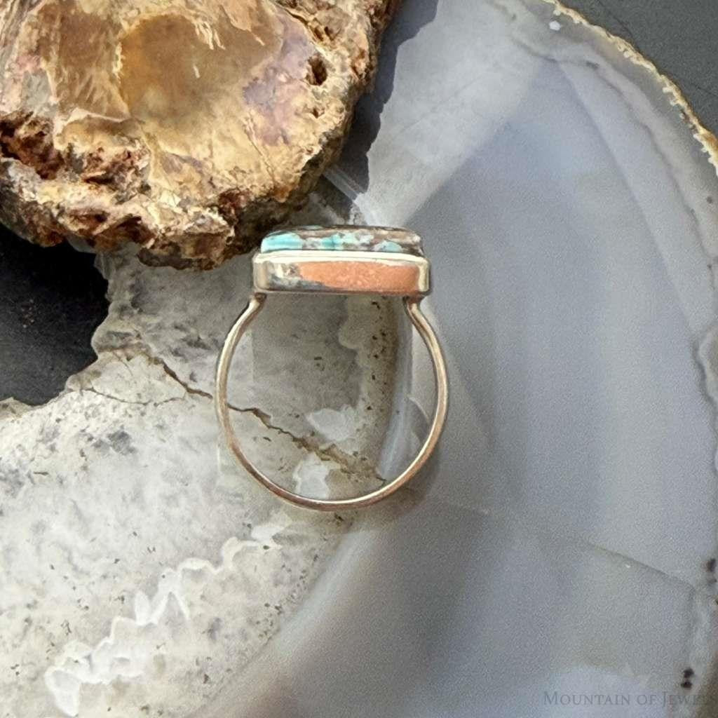 Sterling Silver Southwestern Style Rectangle Turquoise Ring Size 7.5 For Women