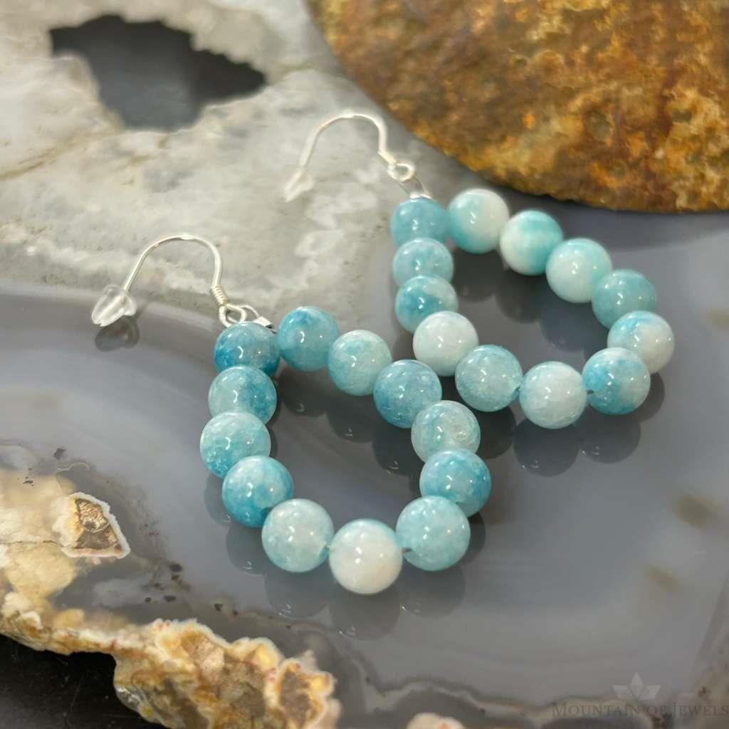 Sterling Silver Larimar Beads Hoop Dangle Earrings For Women