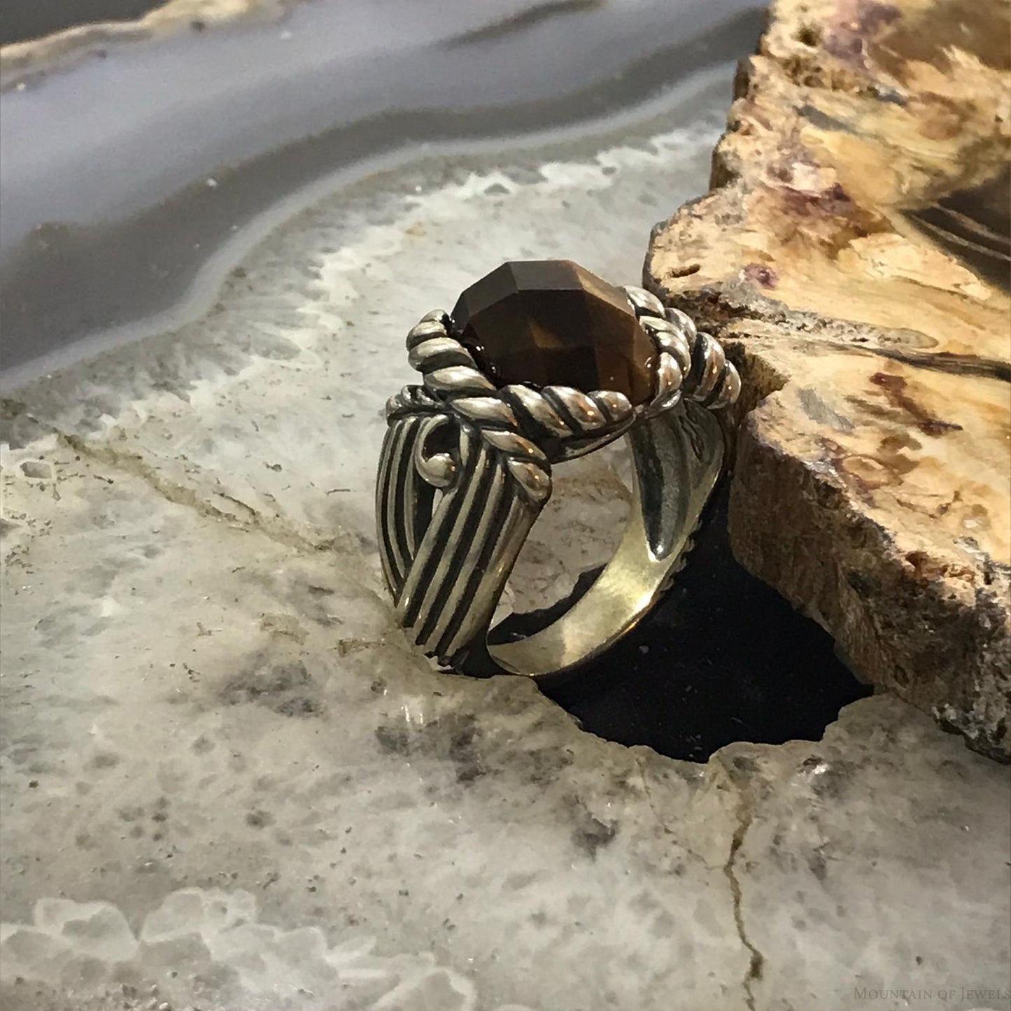 Carolyn Pollack Sterling  Silver Oval Faceted Tiger's Eye Ring Size 8.25 For Women