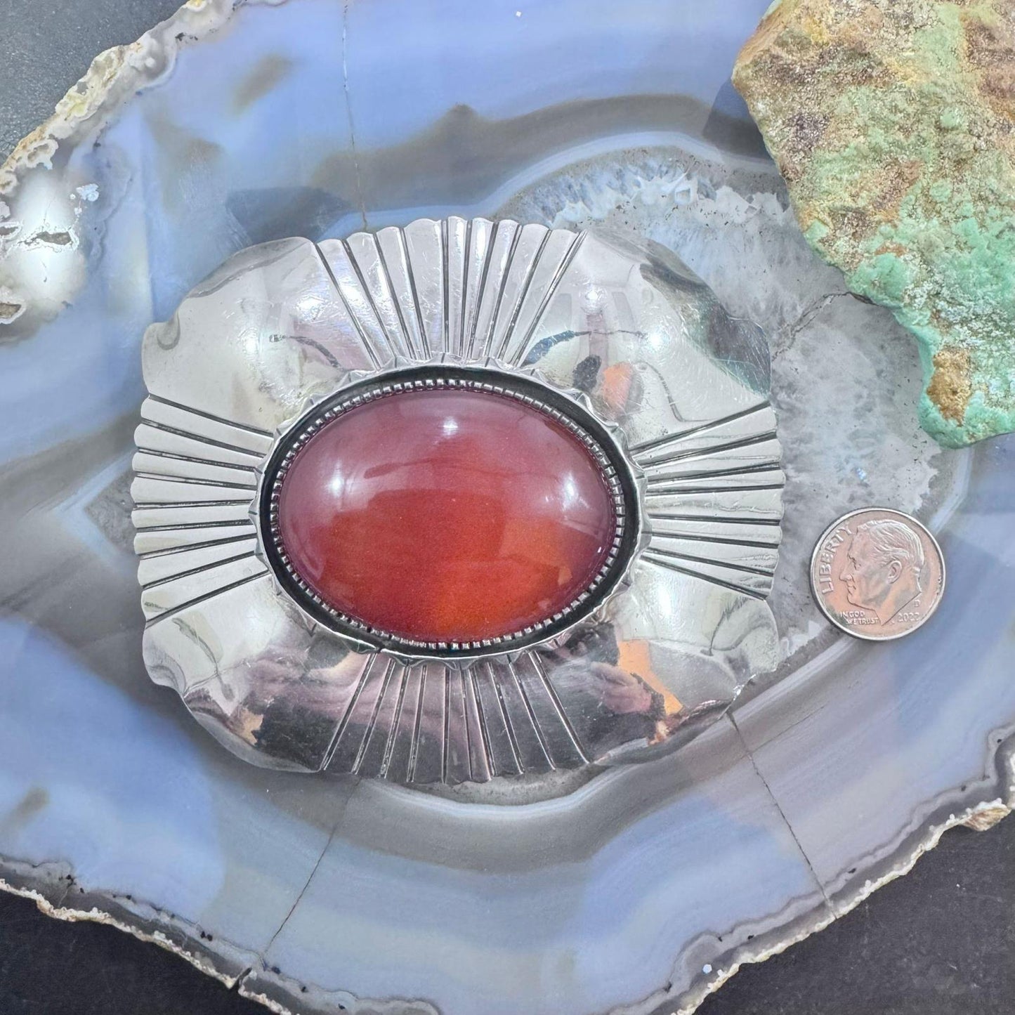 Vintage P. Attakai Native American Sterling Silver Carnelian Belt Buckle For Men