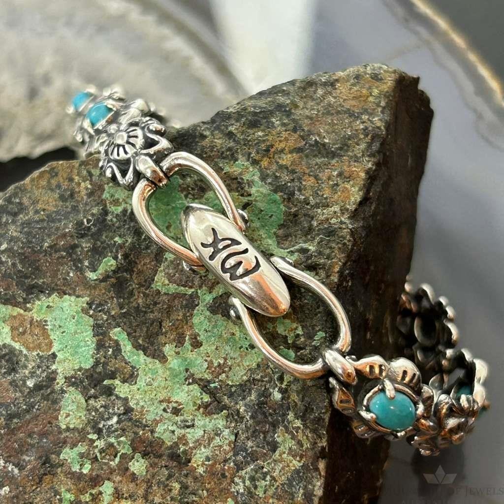 Carolyn Pollack Sterling Silver 6 Oval Turquoise Decorated Link Bracelet For Women