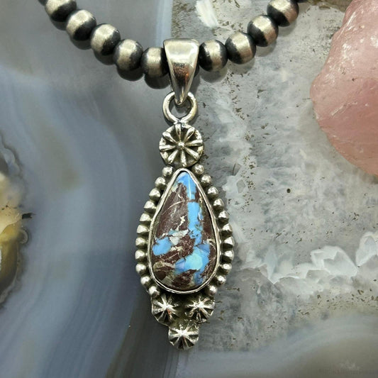 Sterling Silver Southwestern Style Teardrop Golden Hill Turquoise Pendant For Women