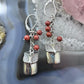 Andrew Rodriguez Sterling Silver Owl With 4 Tiny Red Jasper Beads Dangle Earrings For Women