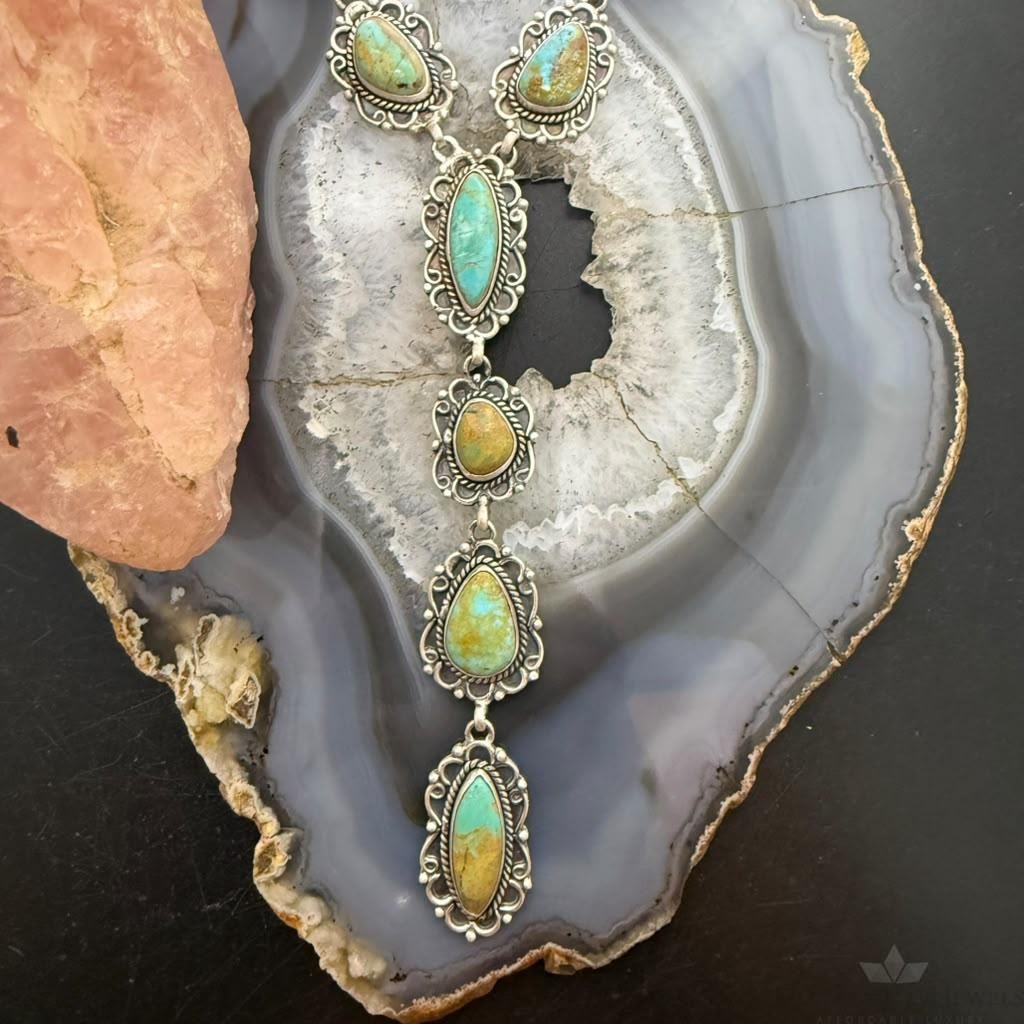 Sterling Silver Southwestern Style Royston Turquoise Lariat 29" Necklace For Women