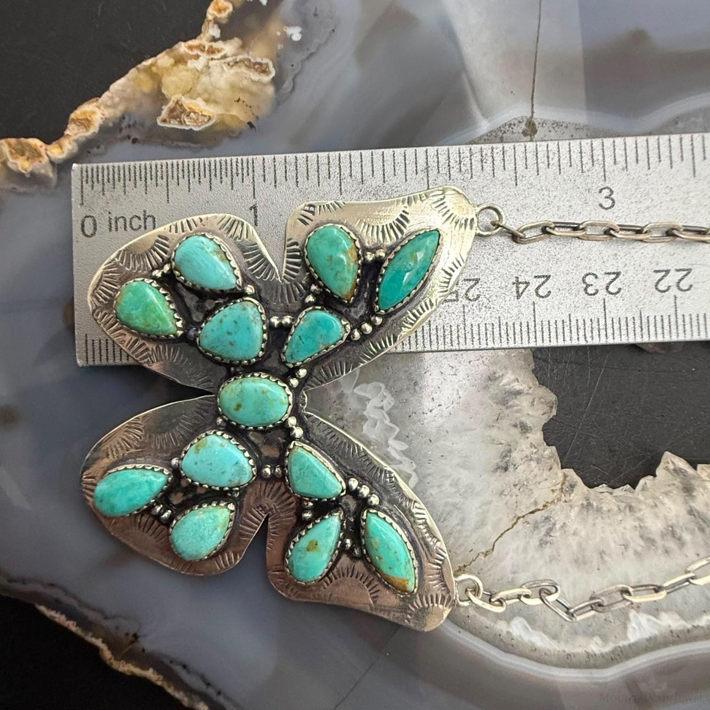 Sterling Silver Southwestern Style Kingman Turquoise Butterfly Pendant 20" Necklace For Women