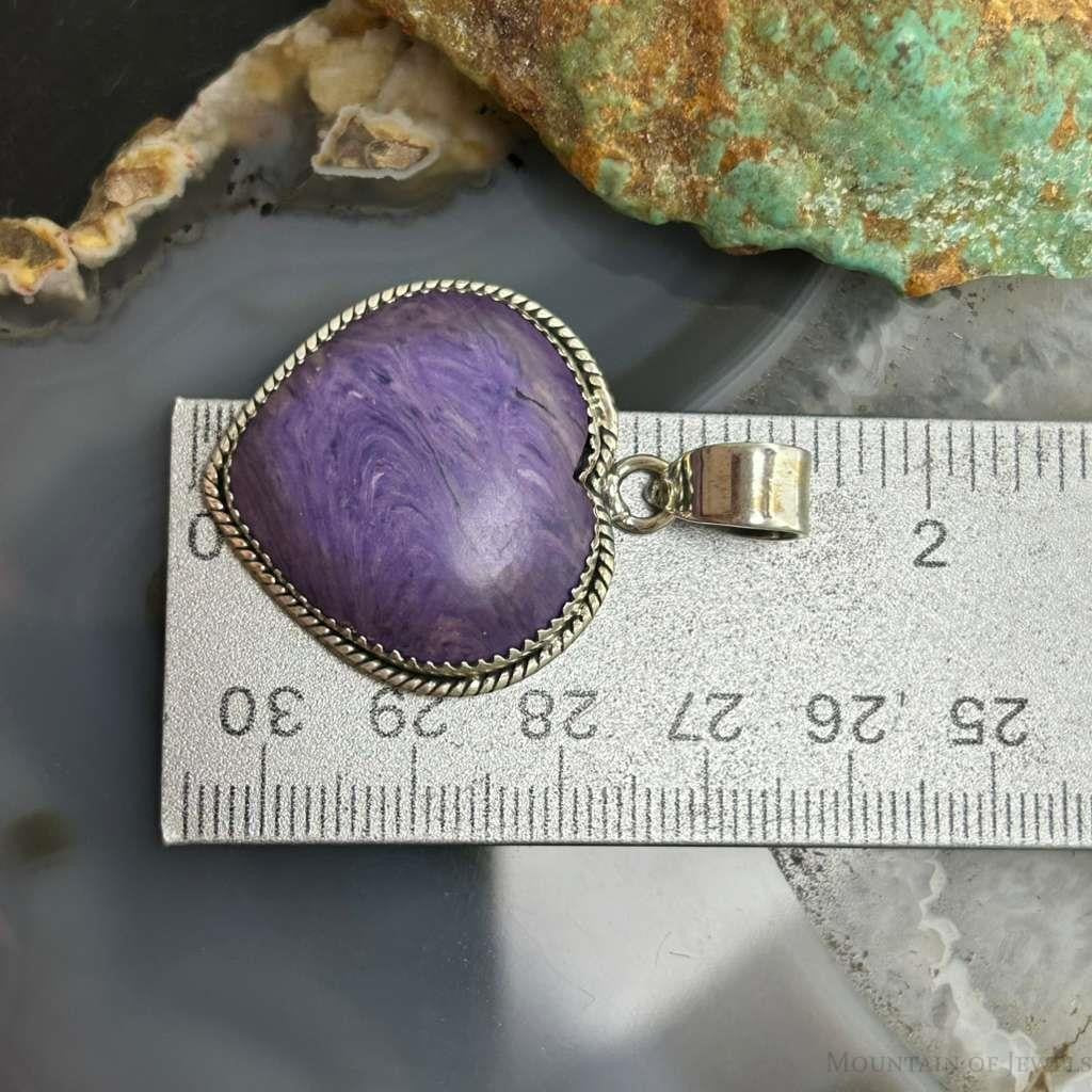 Sterling Silver Southwestern Style Charoite Heart Pendant For Women #3