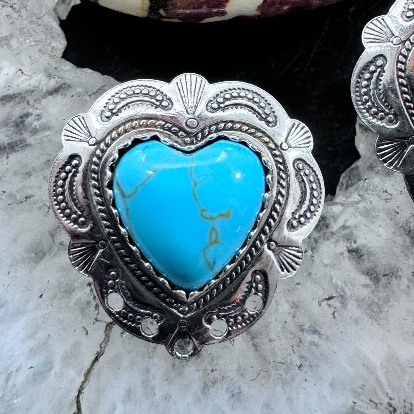 Native American Sterling Silver Turquoise Heart Stud Earrings For Women