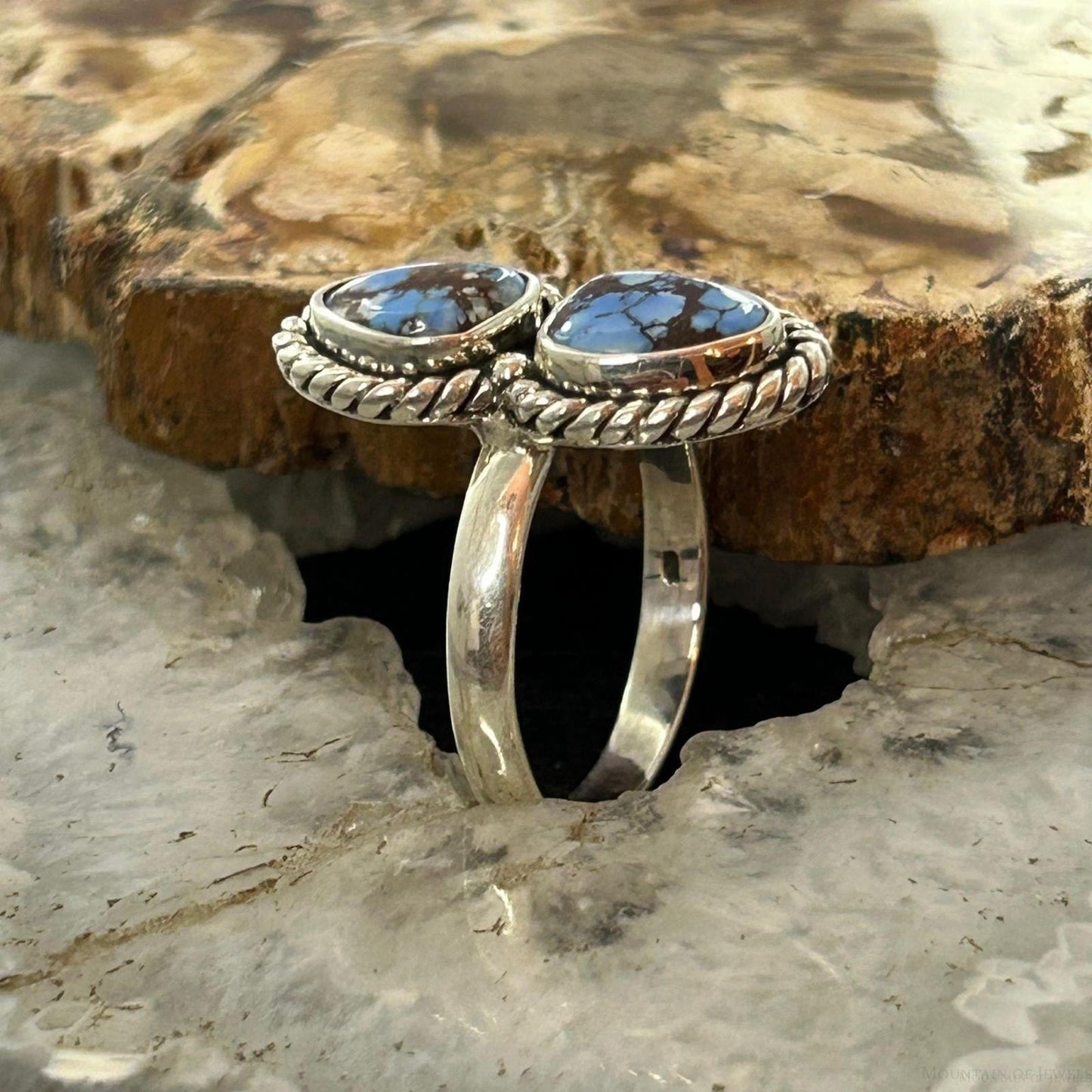 Sterling Silver Southwestern Style 2 Golden Hill Turquoise Ring Size 10.75 For Women