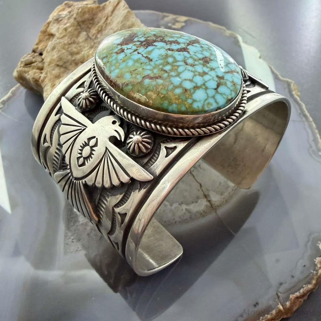 Albert Jake Navajo Native American Sterling Silver High Grade Turquoise Unisex Bracelet