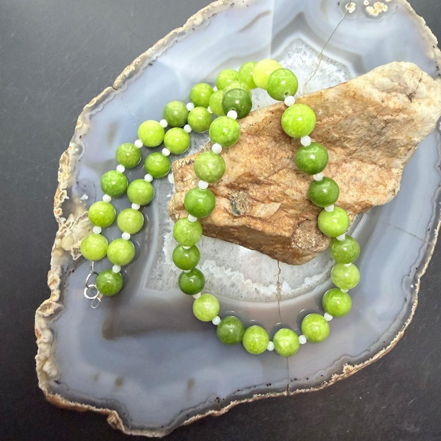 Sterling Silver Southwestern Style Peridot Beads & Small Moonstone Necklace For Women