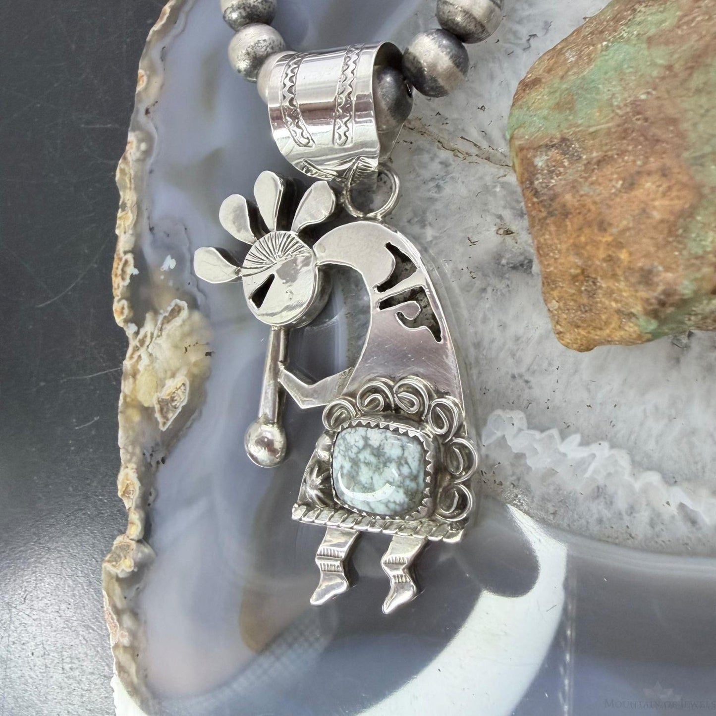 Alonzo Mariano Native American Sterling Silver w/Turquoise Kokopelli Pendant #1