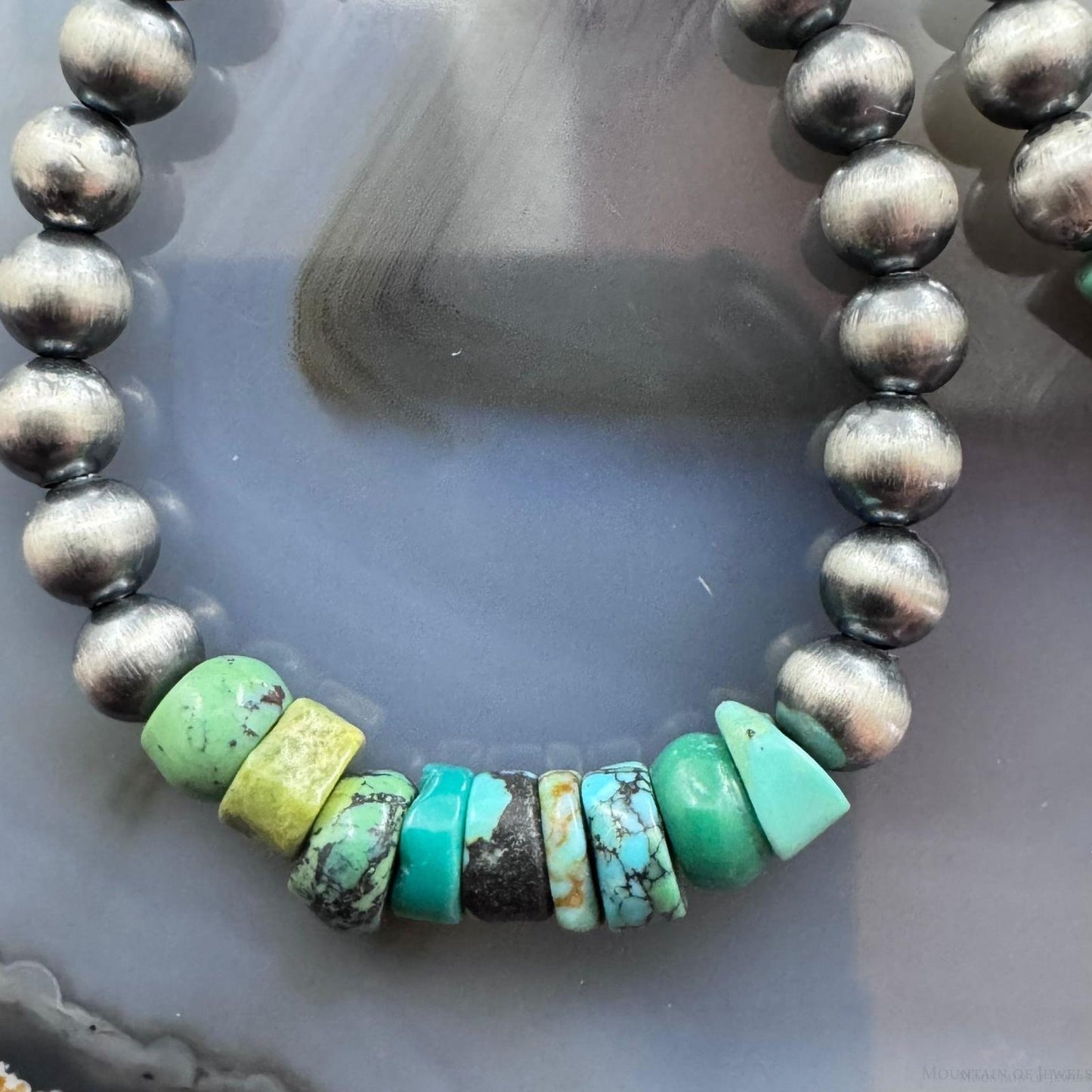 Sterling Silver Southwestern Style Navajo Pearl & Turquoise Bead Hoop Earrings For Women