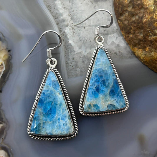 Sterling Silver Southwestern Style Triangle Blue Apatite Dangle Earrings For Women