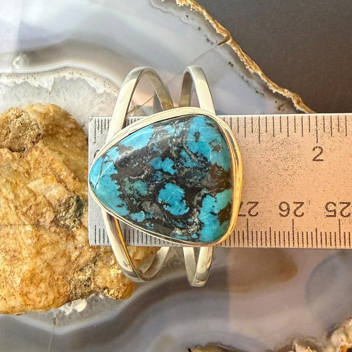 Frank Chavez Sterling Silver Native American Triangle Turquoise Bracelet For Women