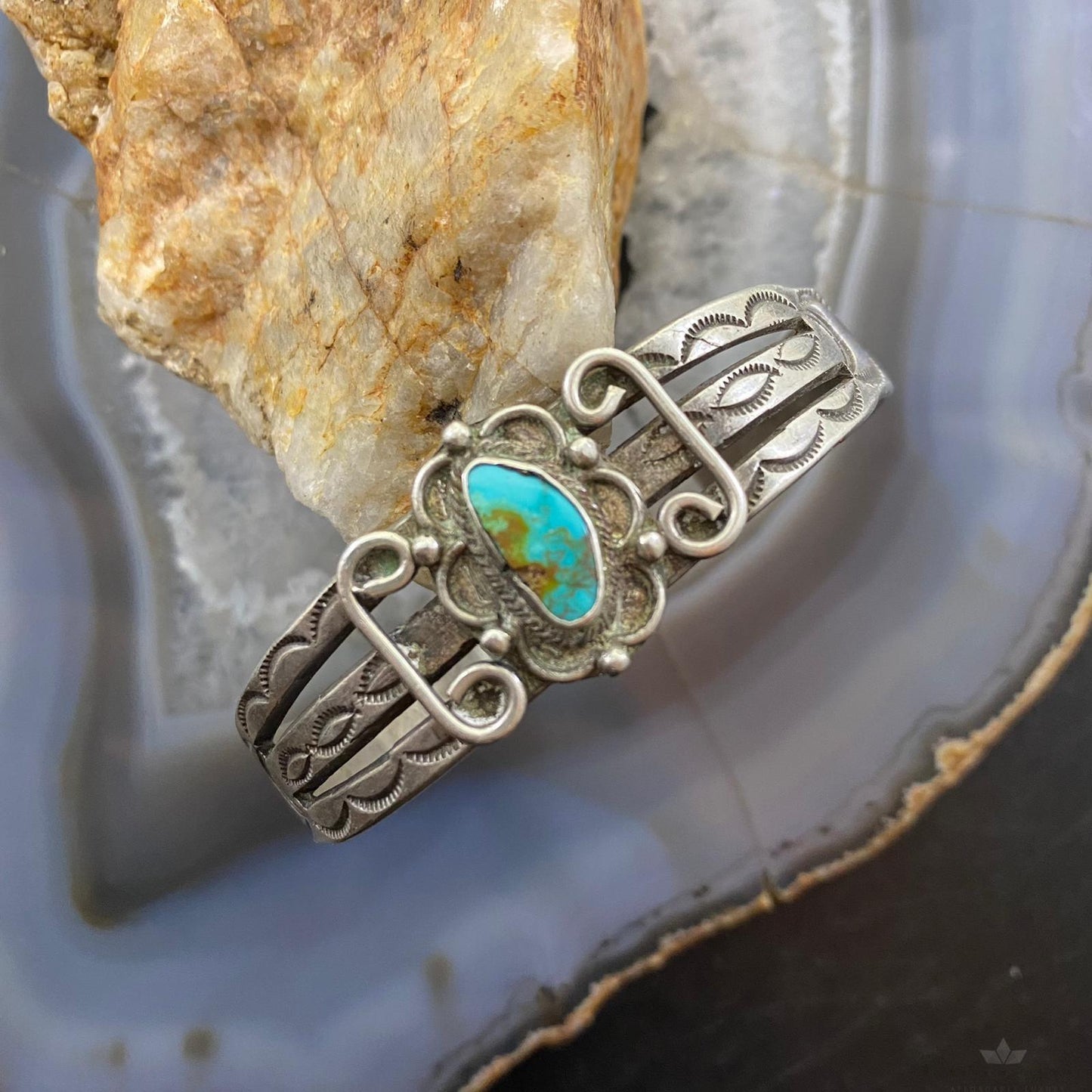 Vintage Native American Silver Natural Shape Turquoise Bracelet For Women