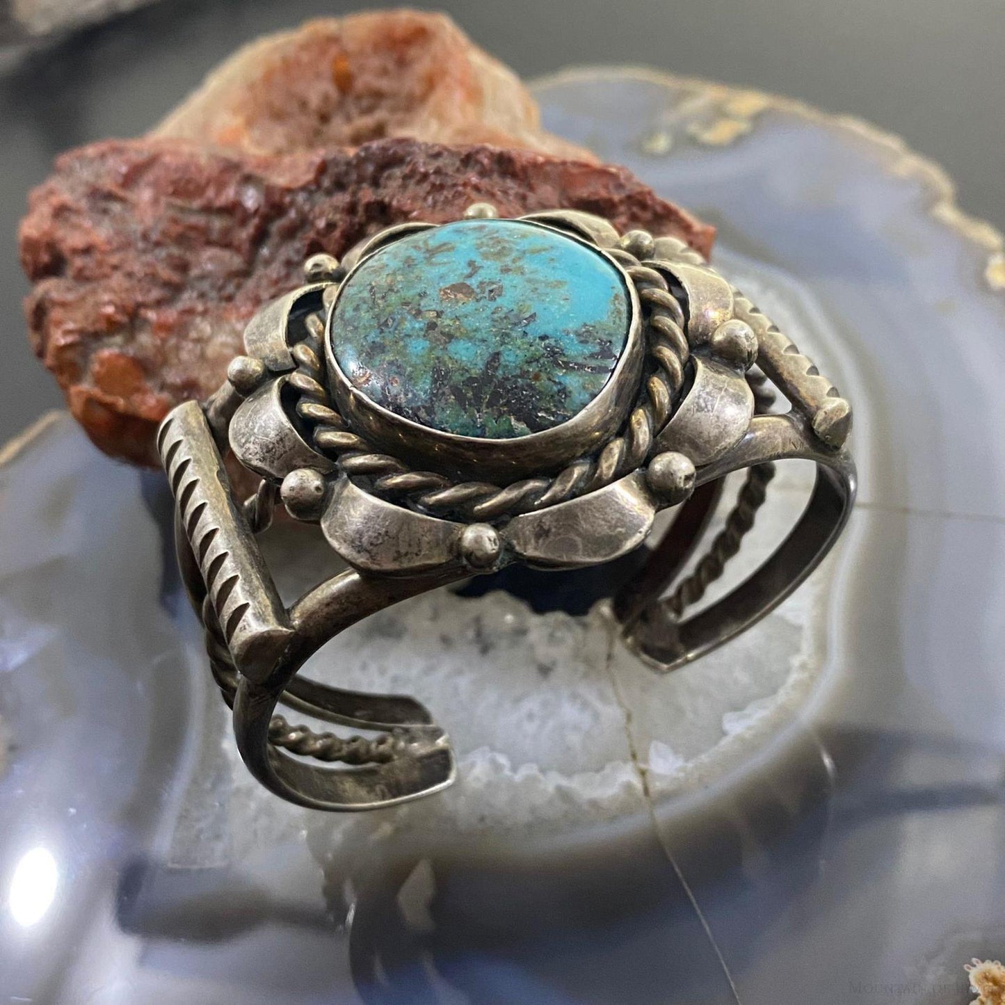Vintage Native American Silver Turquoise Heavy Bracelet For Women