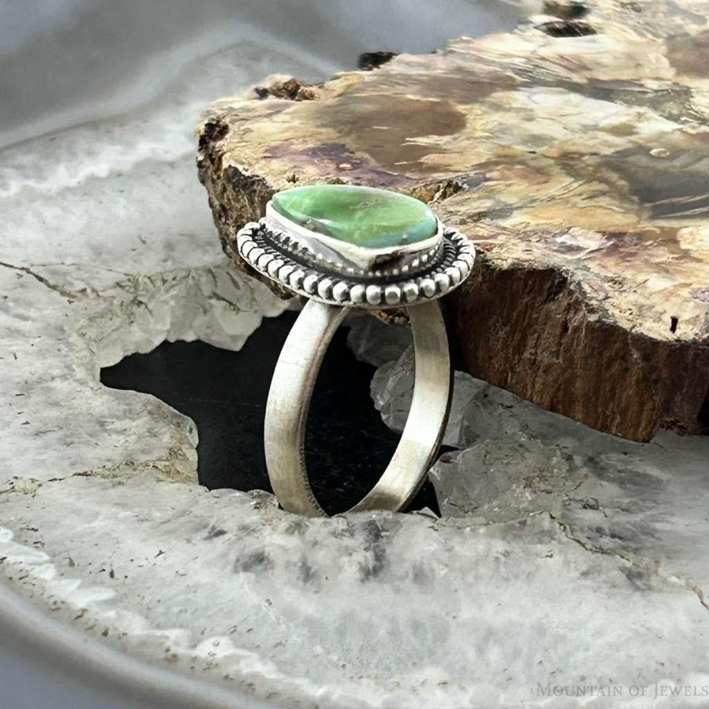 Sterling Silver Southwestern Style Teardrop Sonora Gold Turquoise Adjustable Ring For Women #9